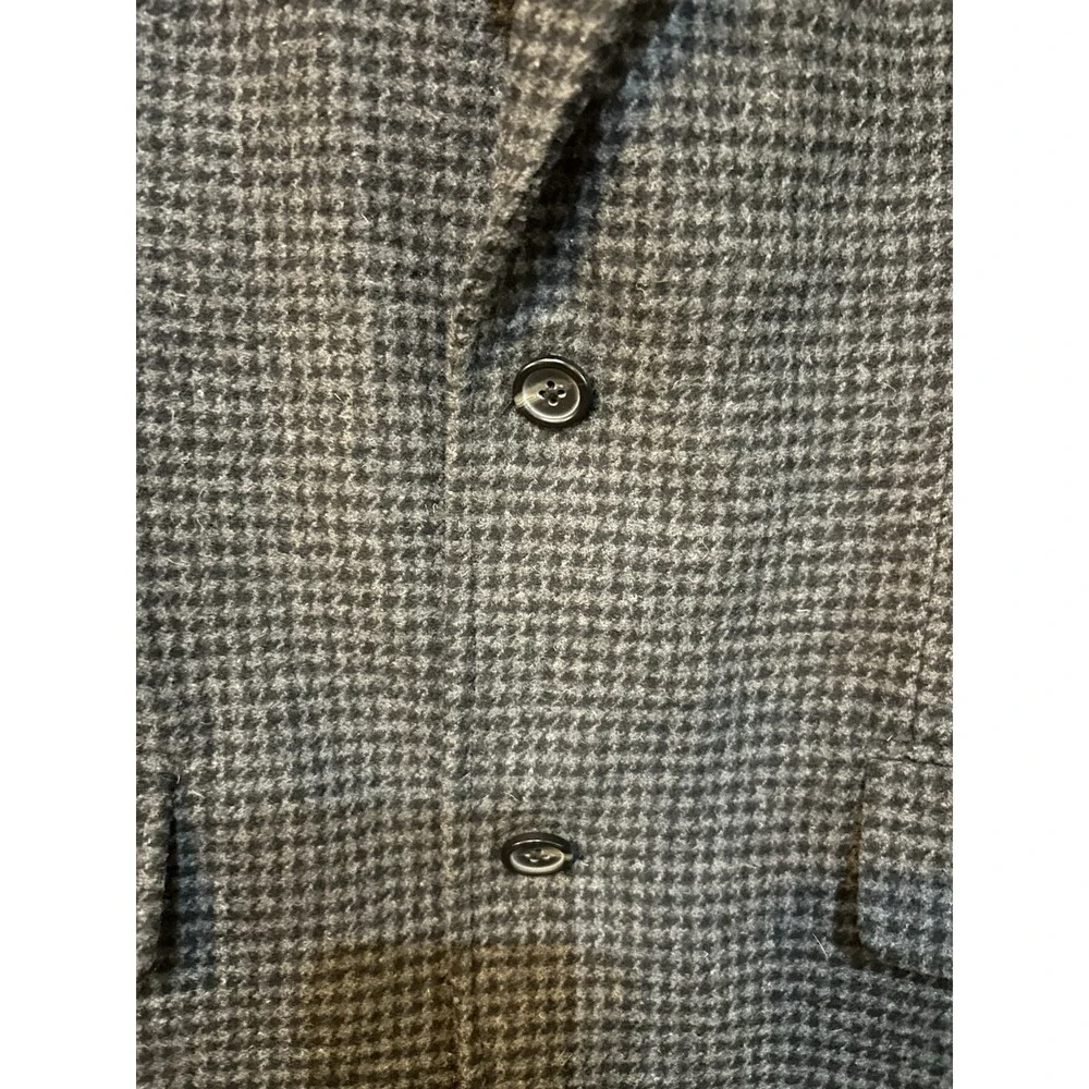 Marc Anthony Peacoat W/Bib Black‎ Gray Houndstooth Mens 40L Elbow Patch